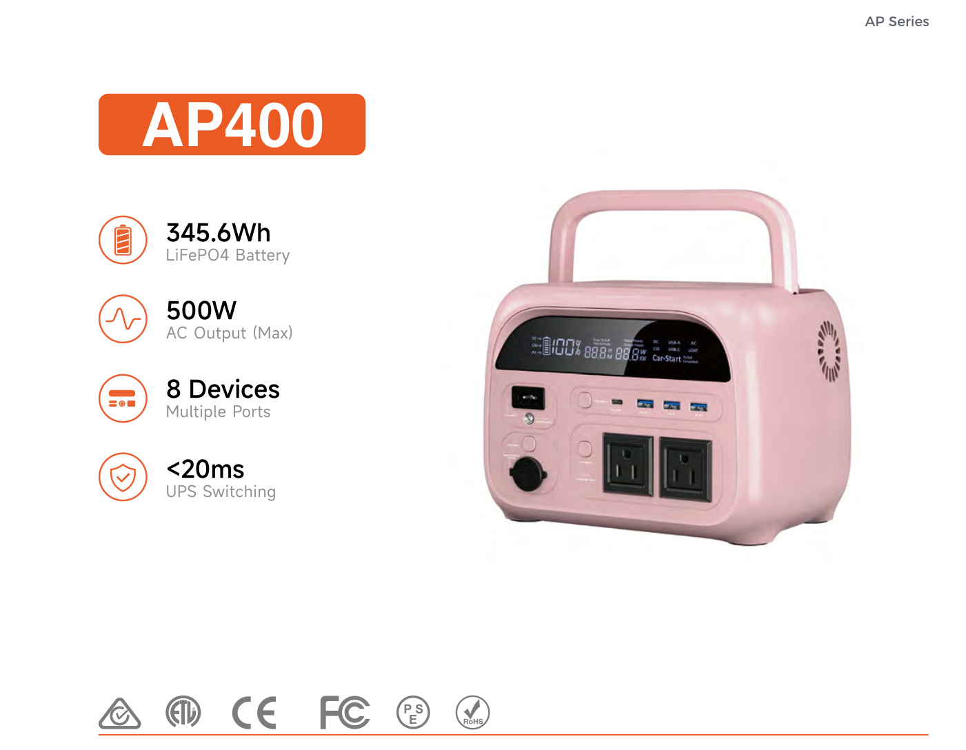AP400 зарядна станція 345,6 Wh 500 W
