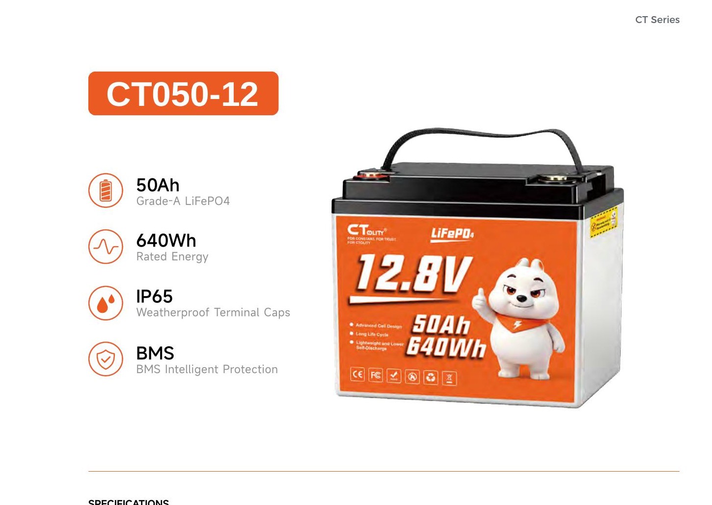 CT050-12 LiFePO4 12.8V 50Ah 640Wh
