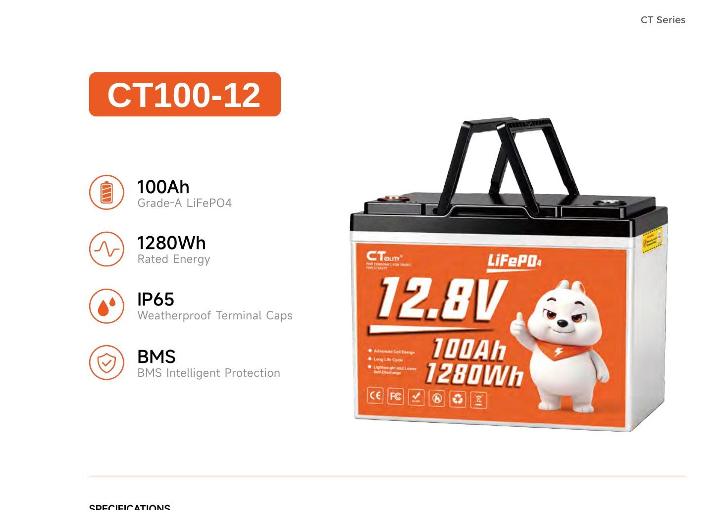 CT100-12 LiFePO4 12.8V 100Ah 1280Wh